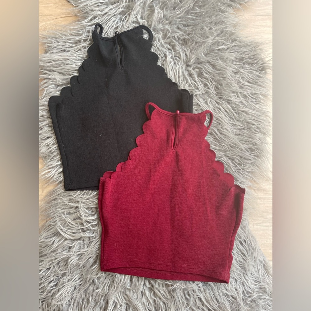 Black and Wine crop scalloped tanks